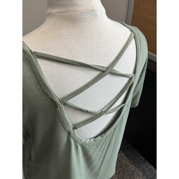 American Eagle Soft & Sexy Green Crop Tee Top Open Criss Cross Strap Back Medium - Picture 6 of 10